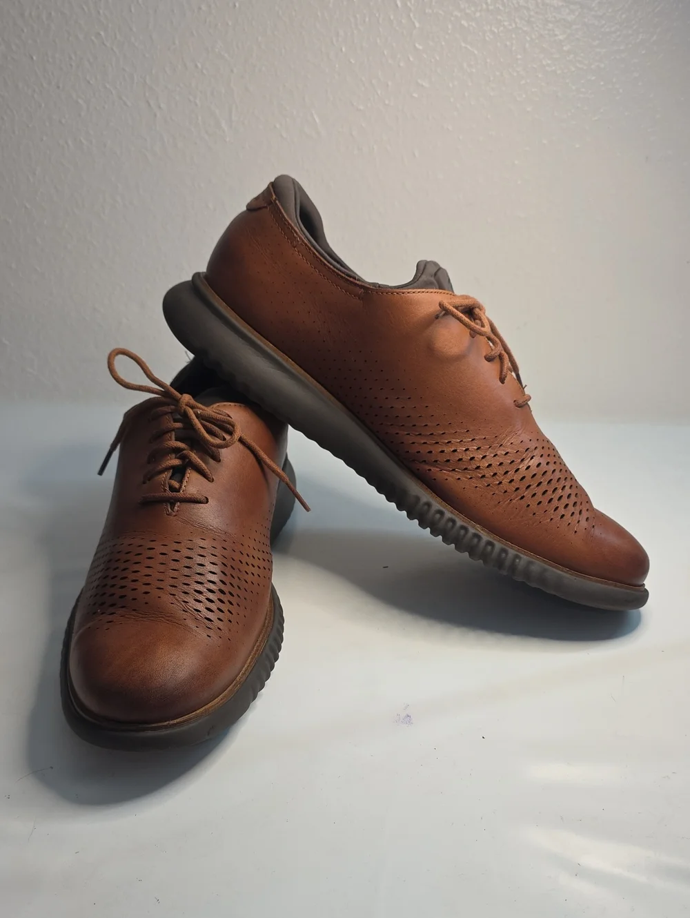 COLE HAAN 2.ZEROGRAND LASER WINGTIP OXFORDS BROWN MENS 13 GUC   HYBRID STYLE